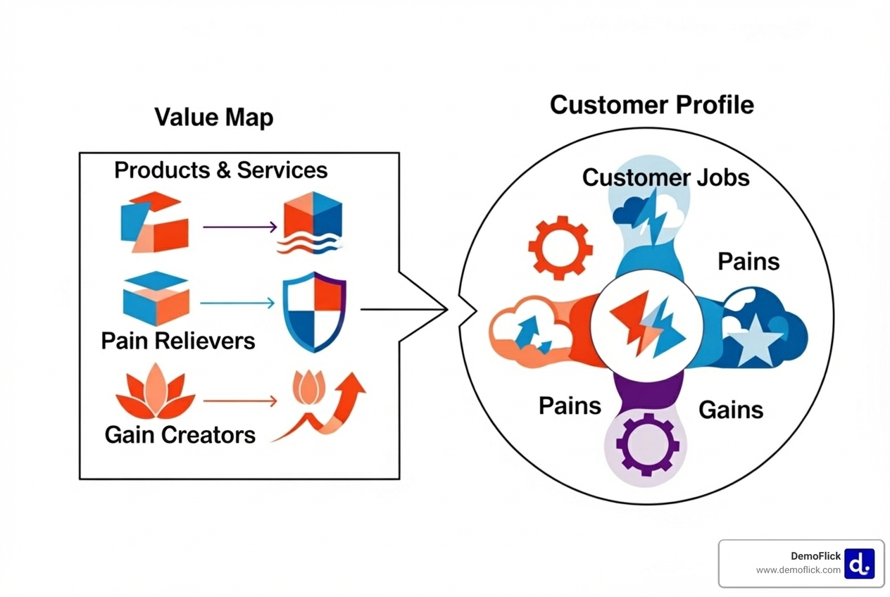 Value Proposition Canvas example illustrating customer jobs, pains, and gains alongside our products, pain relievers, and gain creators - communicate value proposition Value Proposition Canvas example illustrating customer jobs, pains, and gains alongside our products, pain relievers, and gain creators - communicate value proposition