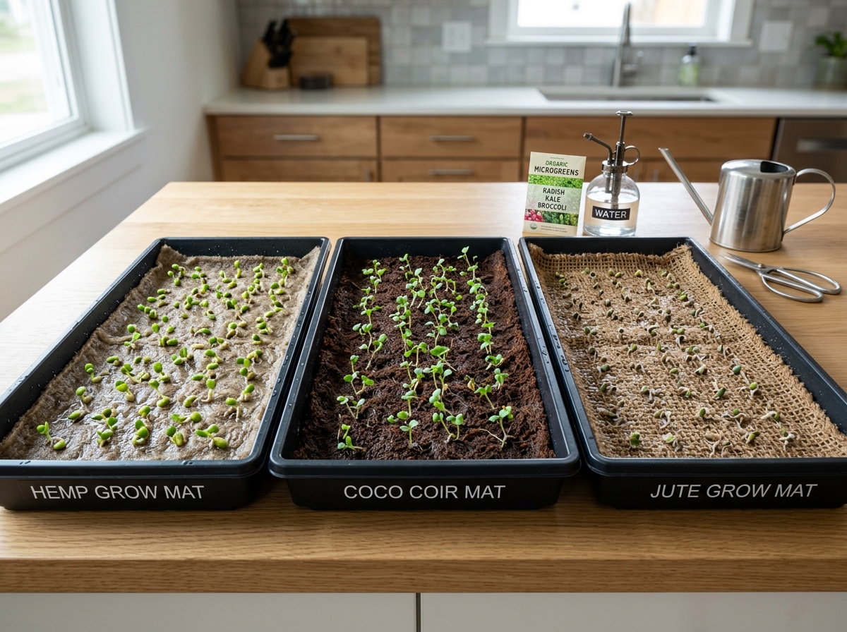 Comparison of different hydroponic grow mats including hemp and coco coir - how to grow microgreens in water