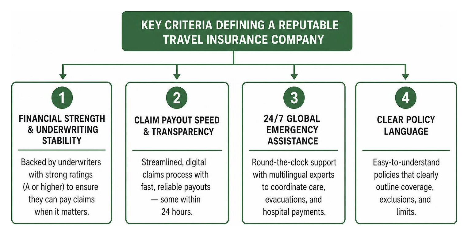 Key criteria defining a reputable travel insurance company Key criteria defining a reputable travel insurance company