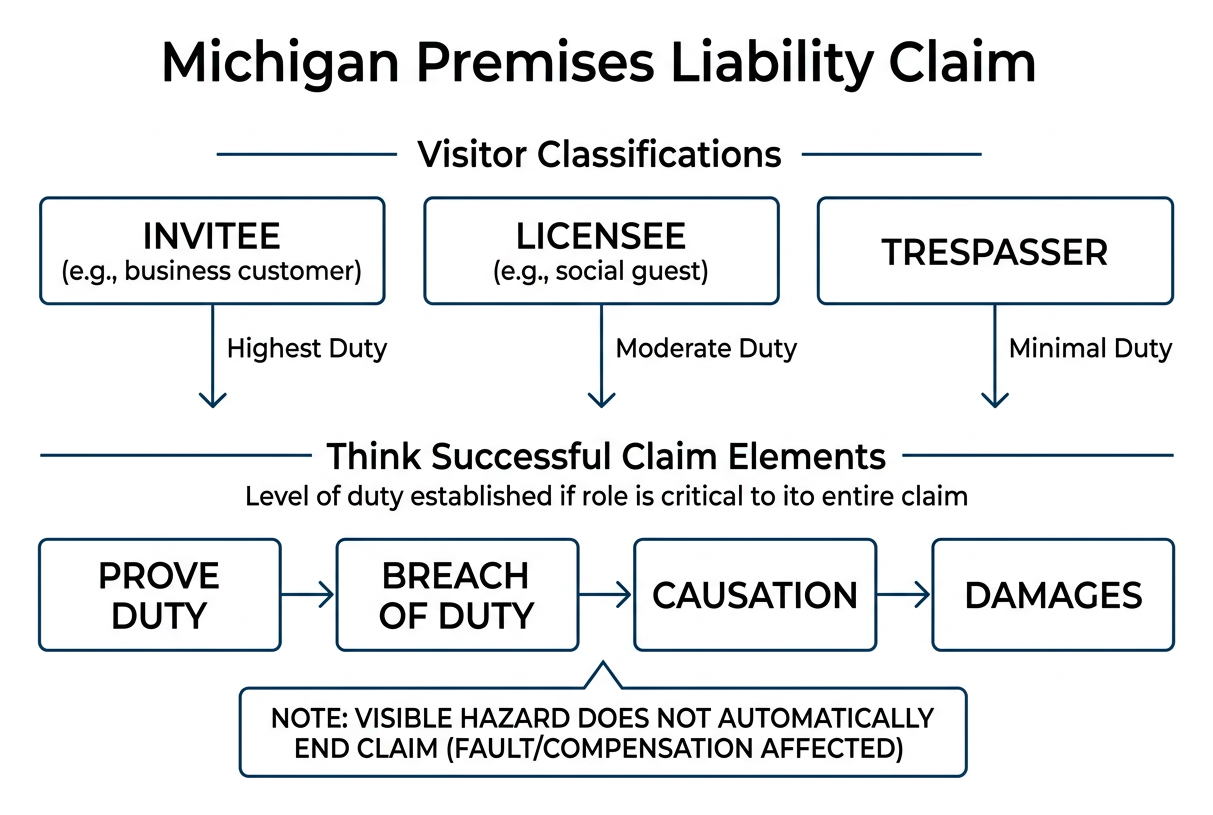 Michigan premises liability claim elements and visitor classifications Michigan premises liability claim elements and visitor classifications