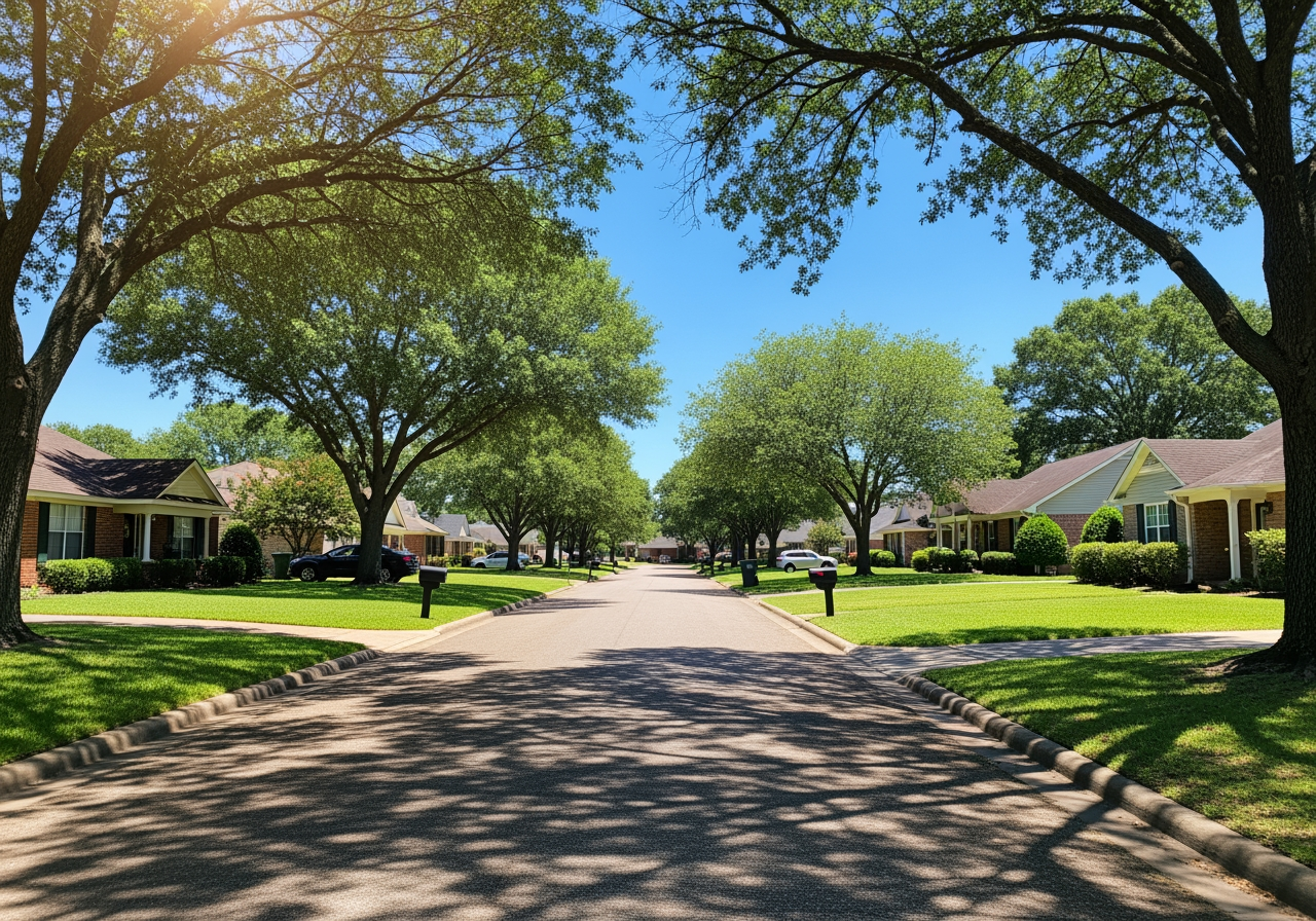 residential street in Baton Rouge during summer
