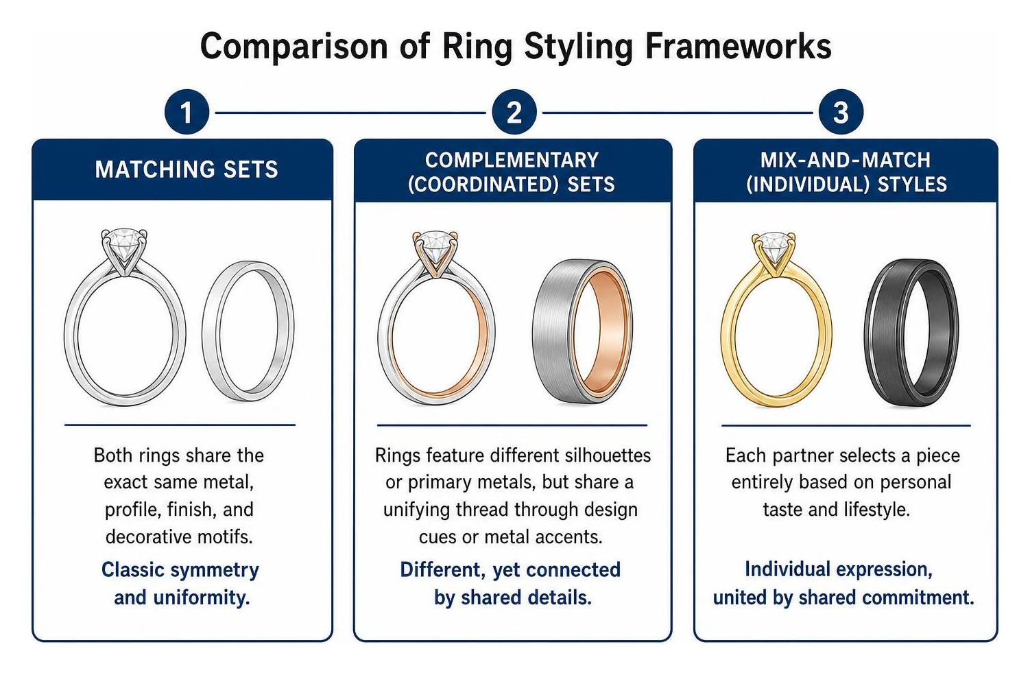 Comparison of matching, complementary, and individual ring styling frameworks