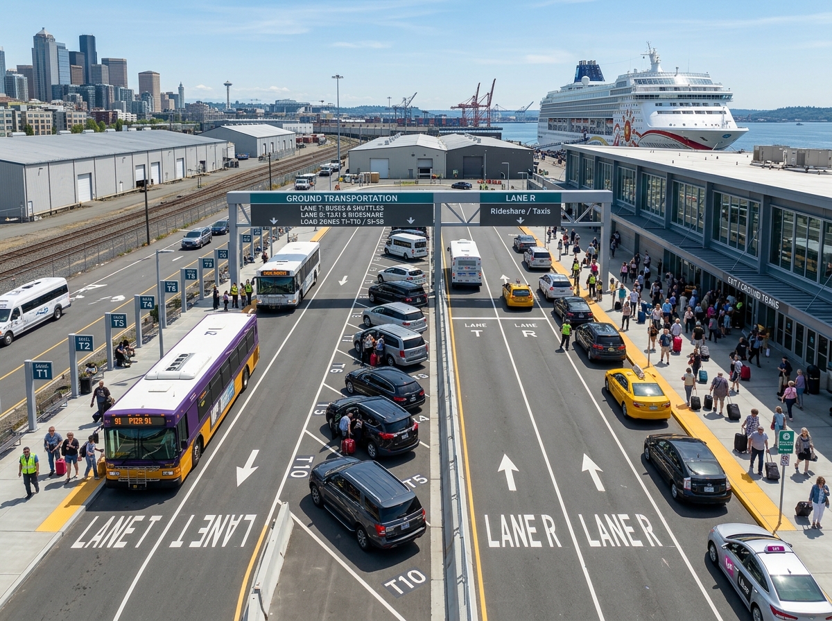 Pickup zones and ground transportation layout at Pier 91 - pier 91 airport transfer