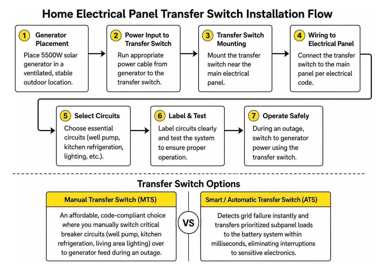 Home electrical panel transfer switch installation flow Home electrical panel transfer switch installation flow