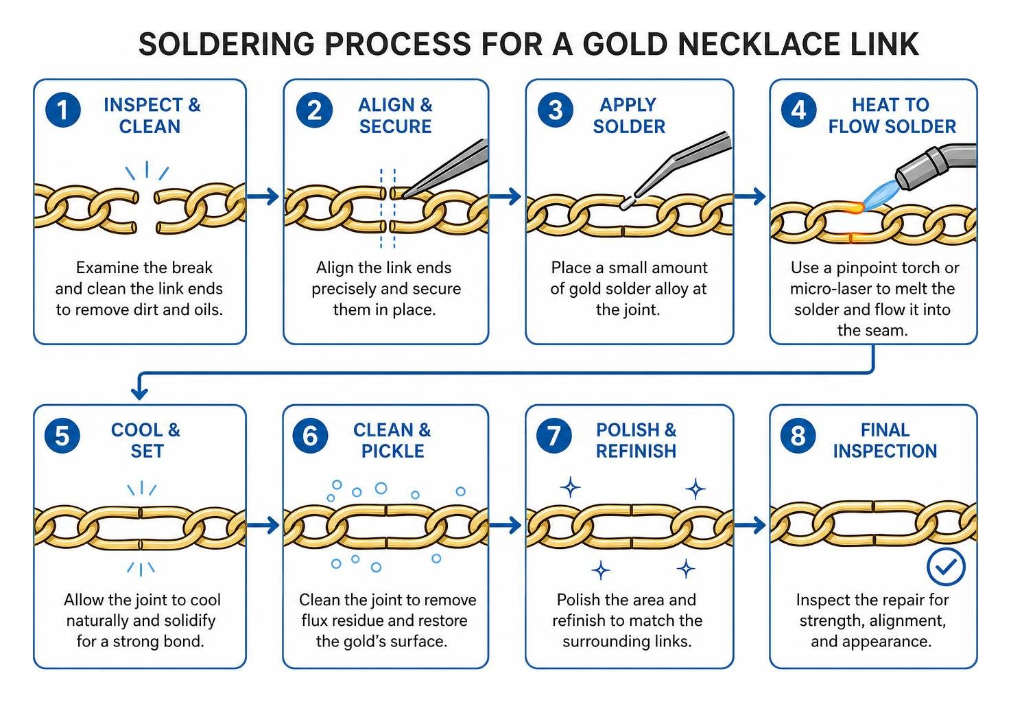 soldering process for a gold necklace link