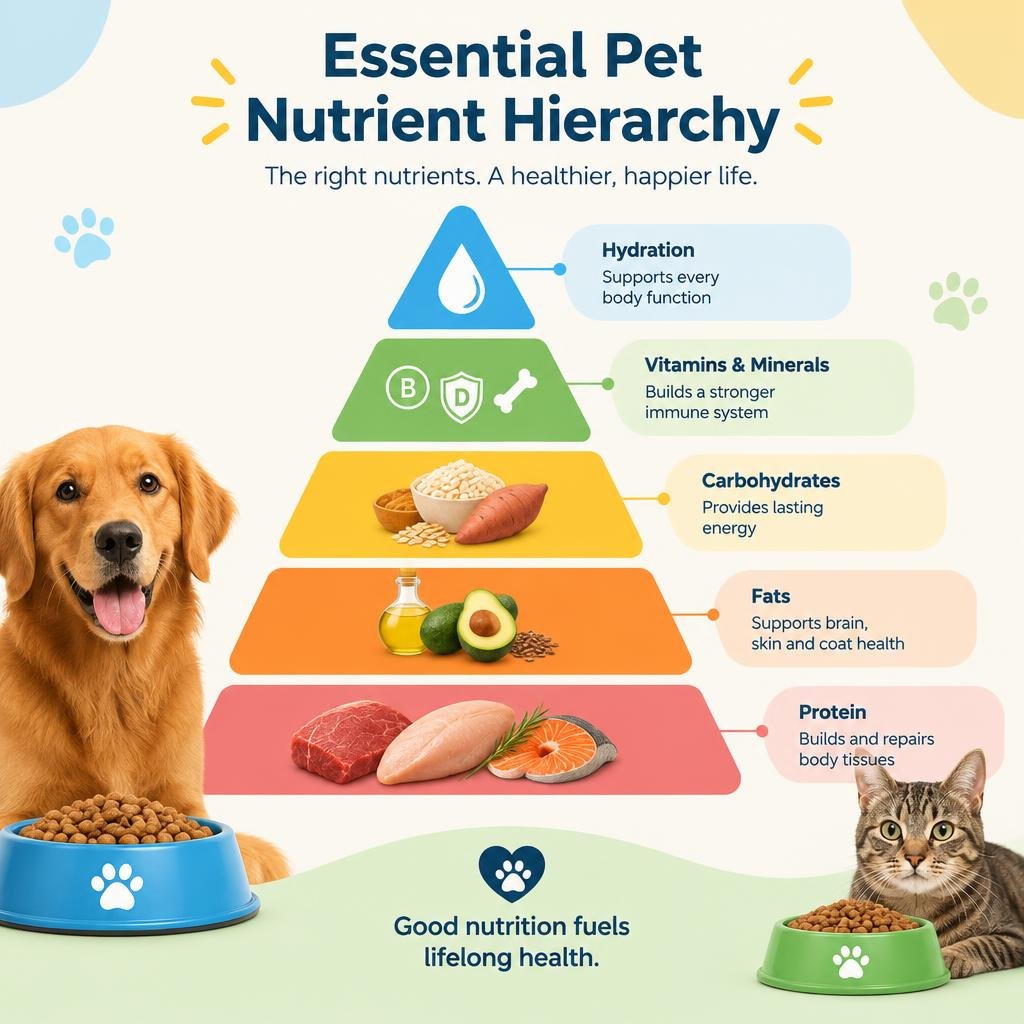 essential pet nutrient hierarchy infographic