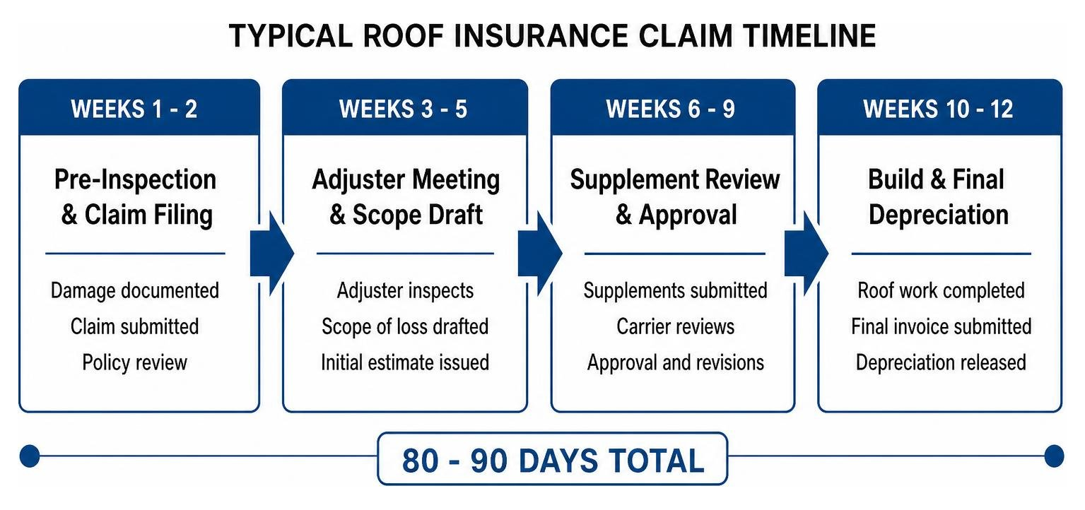 timeline showing 80 to 90 day insurance claim progression phases timeline showing 80 to 90 day insurance claim progression phases