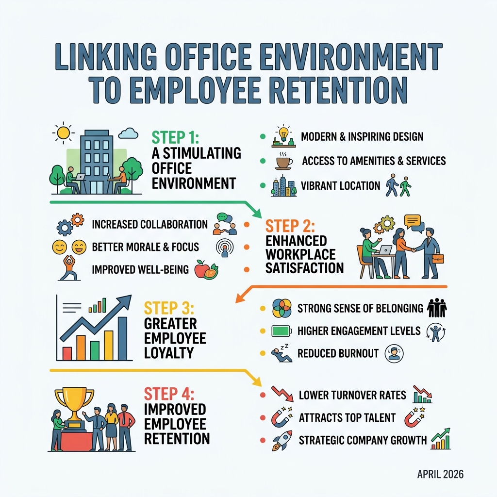 infographic explaining the link between office environment and employee retention - strip district office space infographic 