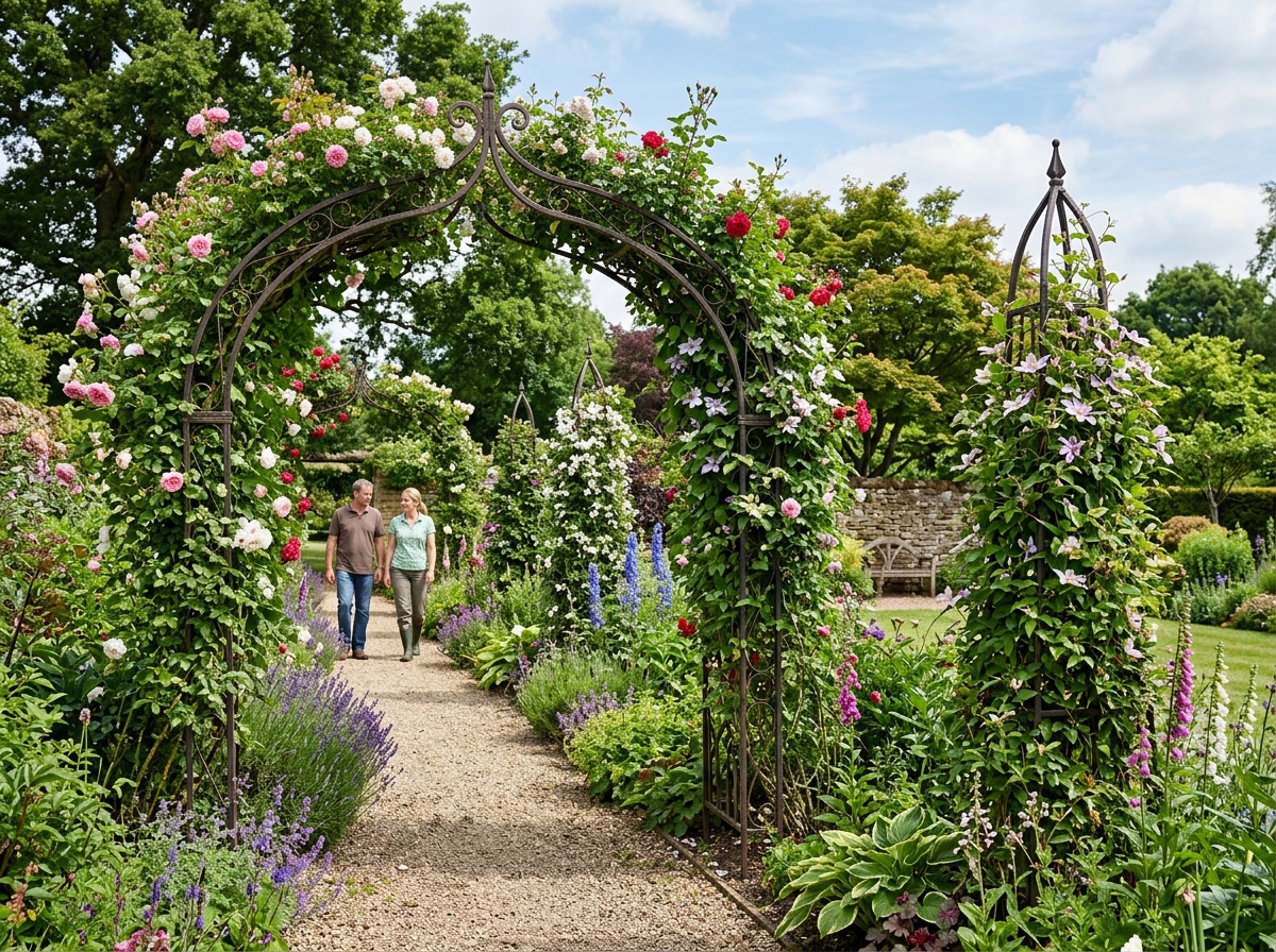 Sturdy arch and obelisk trellises for vertical growth - vertical garden maintenance tips