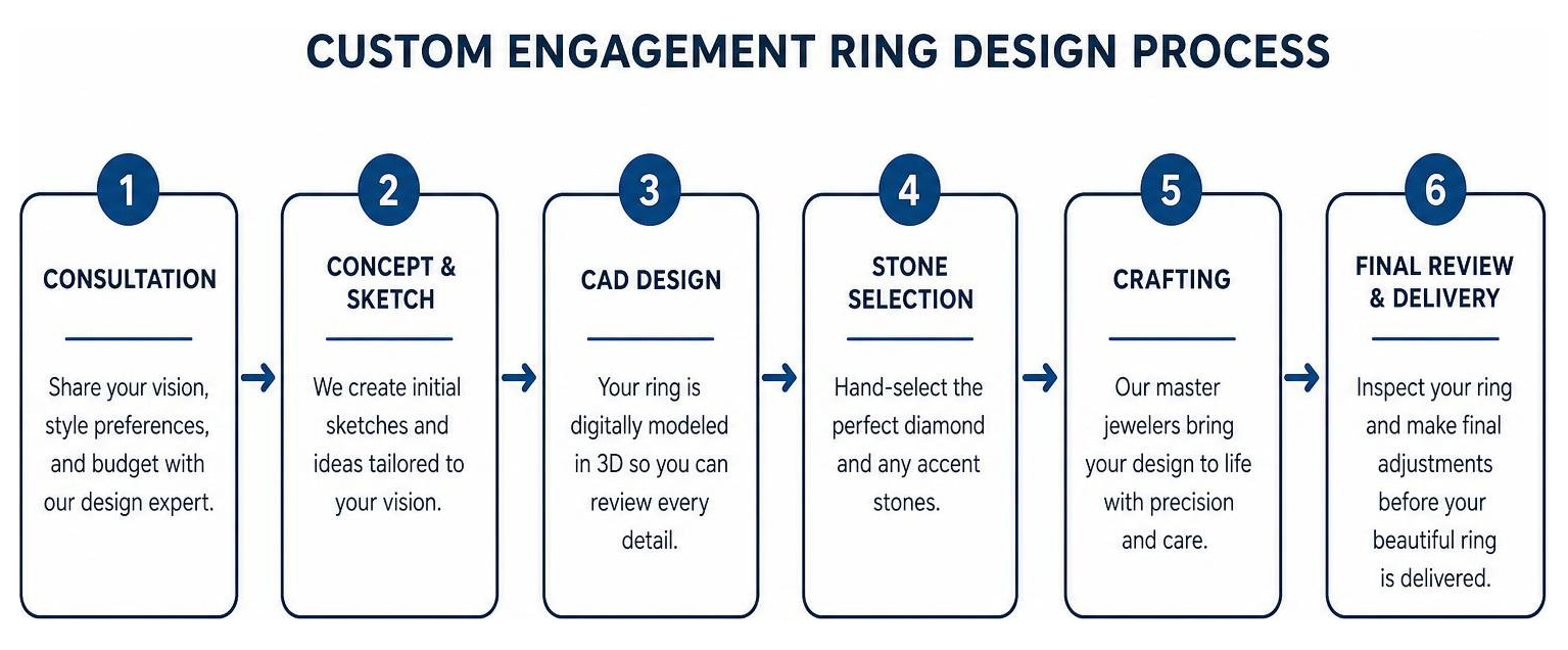 Custom engagement ring design process workflow diagram Custom engagement ring design process workflow diagram
