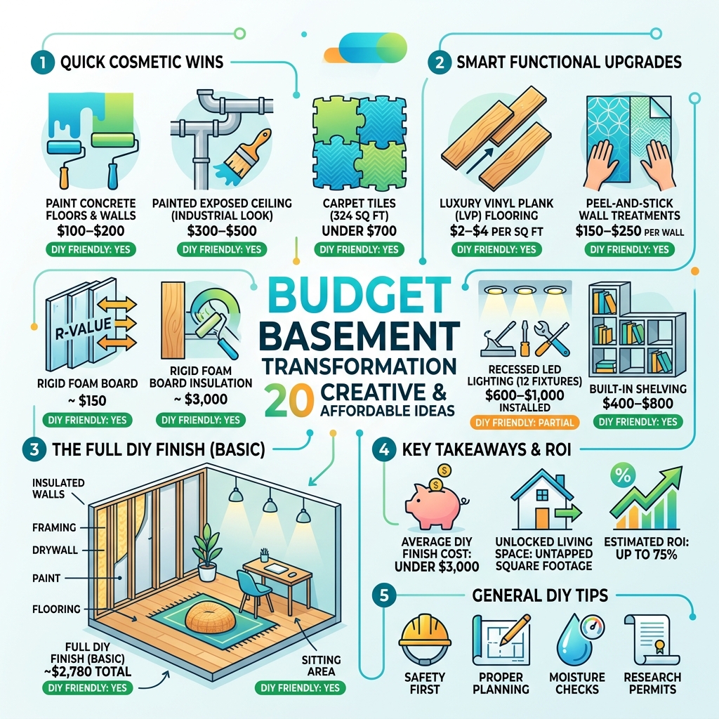 20 budget basement remodeling ideas with costs, DIY tips, and ROI breakdown - basement remodeling ideas on a budget