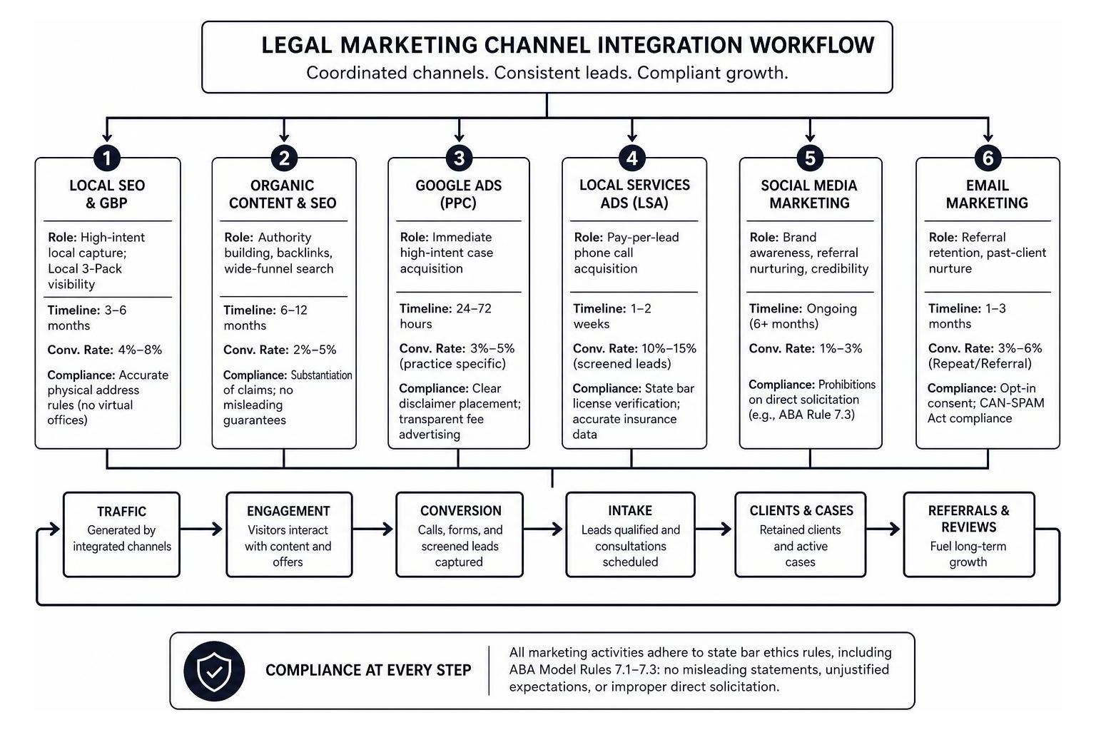 Legal marketing channel integration workflow