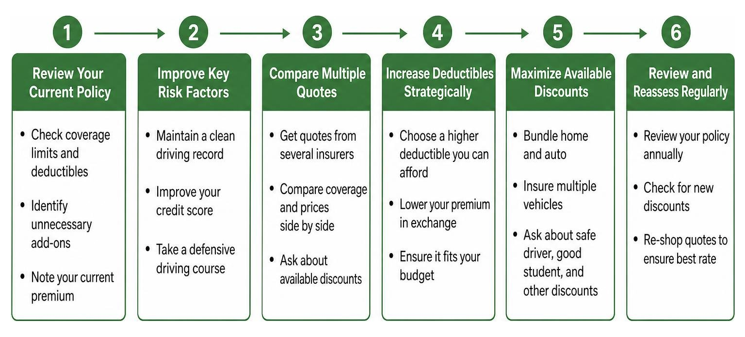 A step-by-step optimization process to lower full coverage auto insurance premiums