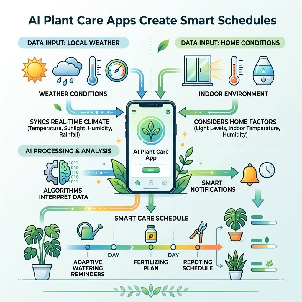 How AI plant care apps sync with local weather and home conditions to build smart schedules - plant care schedule app