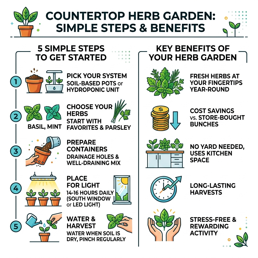 Steps and benefits of a countertop herb garden setup infographic - countertop herb garden setup infographic Steps and benefits of a countertop herb garden setup infographic - countertop herb garden setup infographic