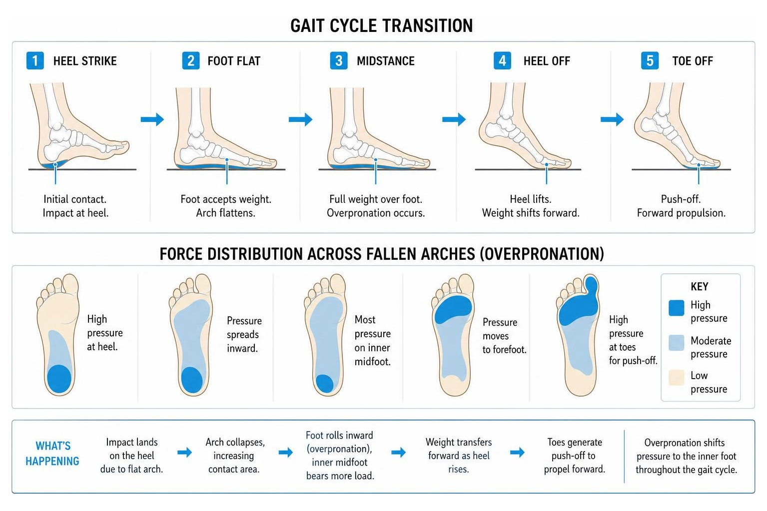 gait cycle transition and force distribution across fallen arches gait cycle transition and force distribution across fallen arches