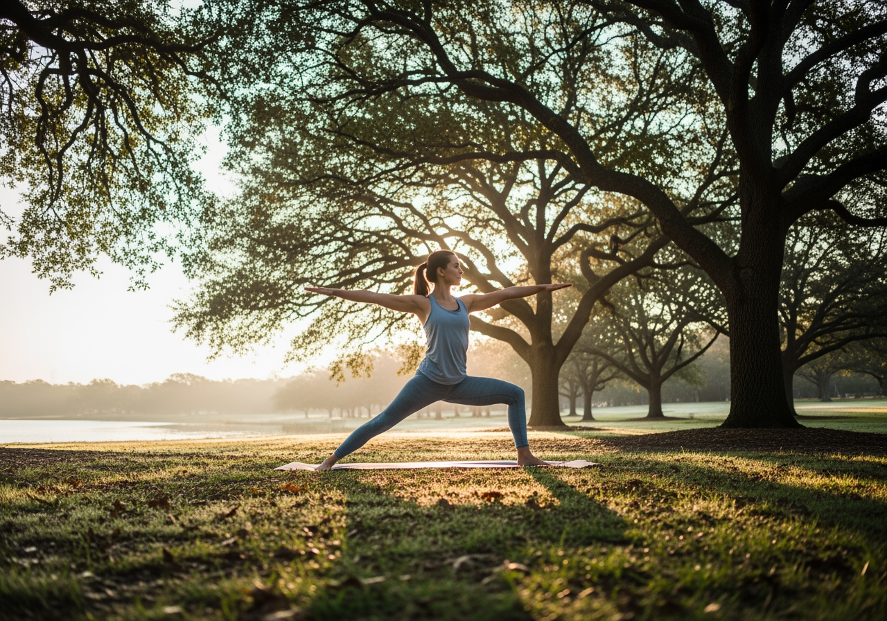 Person on a light walk or doing gentle yoga - Bariatric surgery constipation