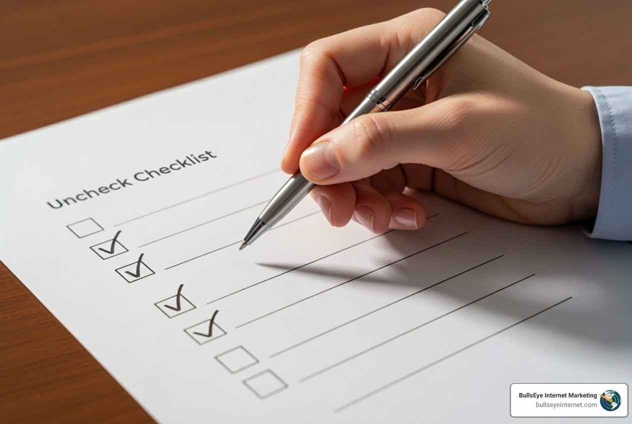 A checklist with items like 'Case Studies', 'ROI', and 'Transparency' - google adword agency