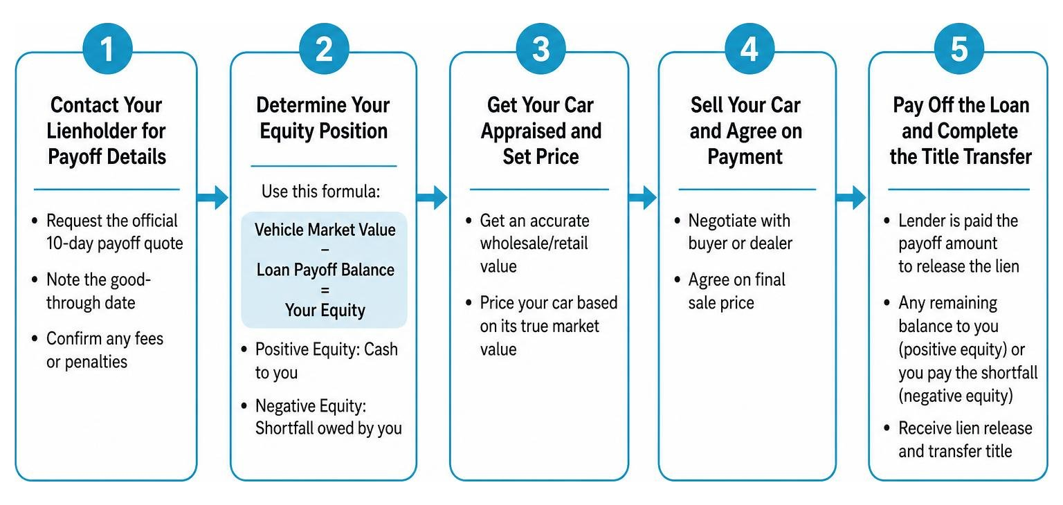 Five step workflow to sell a car with an outstanding loan