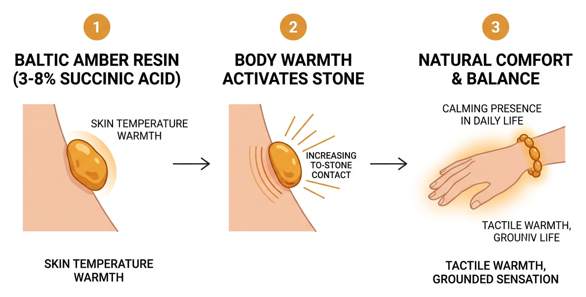 Natural warming and comfort mechanism of Baltic amber against skin