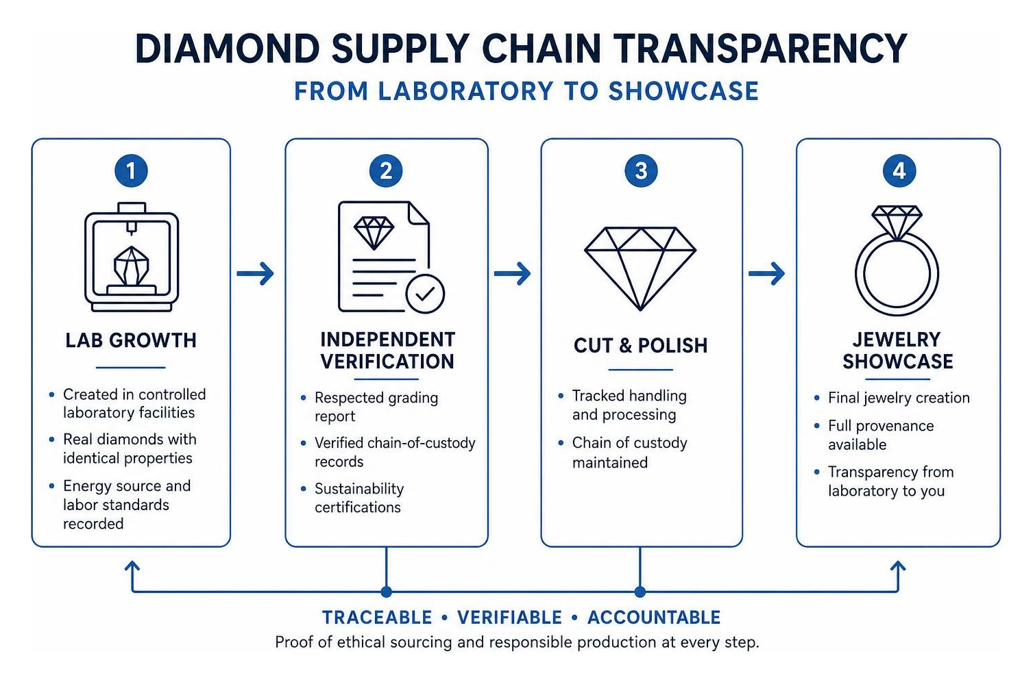 Diamond supply chain transparency from laboratory to showcase
