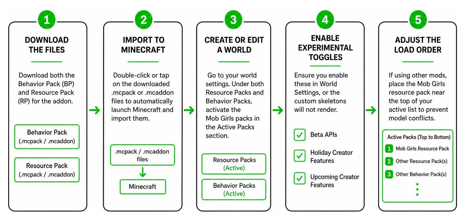 Minecraft Bedrock addon installation process flow chart
