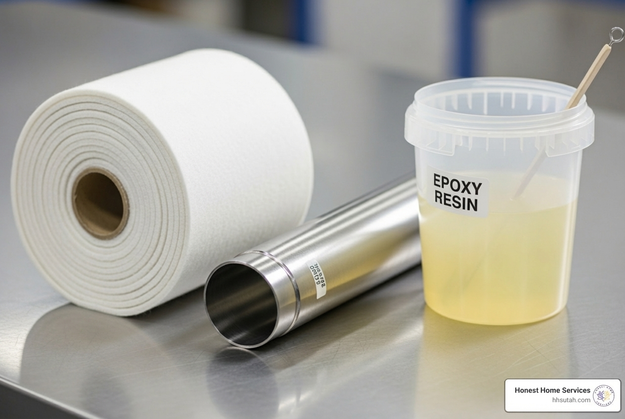 Different materials used for pipe repair sleeves: felt liner, stainless steel sleeve, epoxy resin - sewer pipe repair sleeve Different materials used for pipe repair sleeves: felt liner, stainless steel sleeve, epoxy resin - sewer pipe repair sleeve