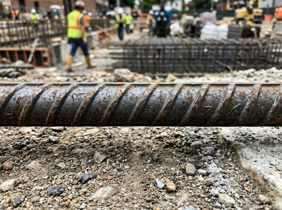 Close-up of the ridged texture on a #3 steel rebar piece - 3 8 x 12 rebar