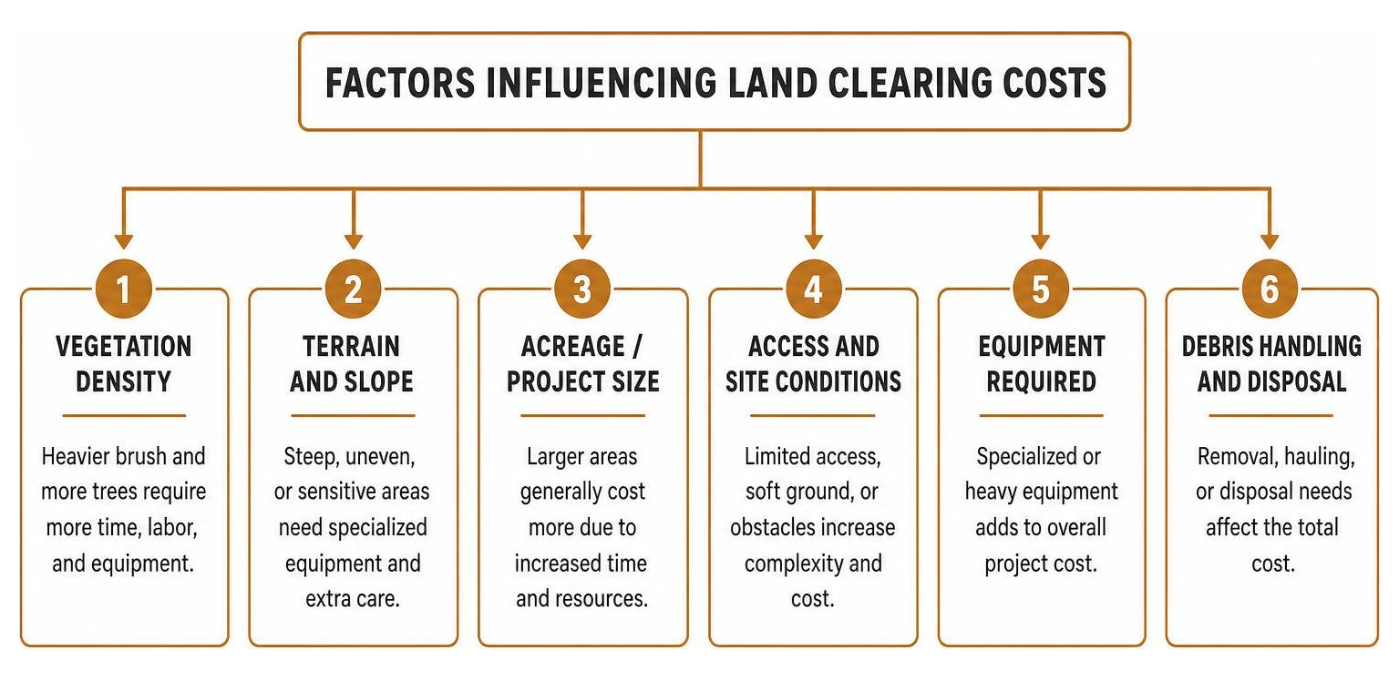 Visual diagram of factors influencing land clearing costs