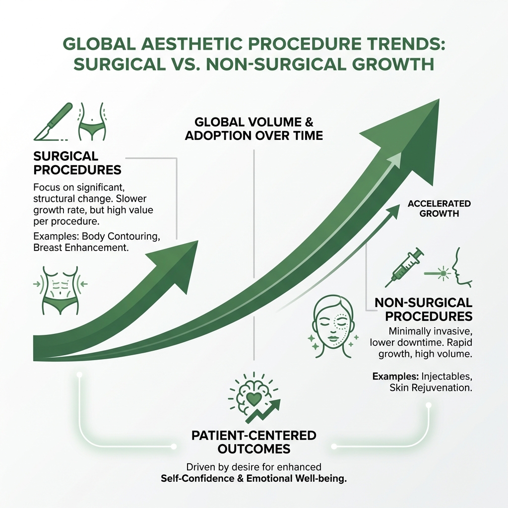 Global aesthetic procedure statistics and growth trends - aesthetic medical procedures infographic