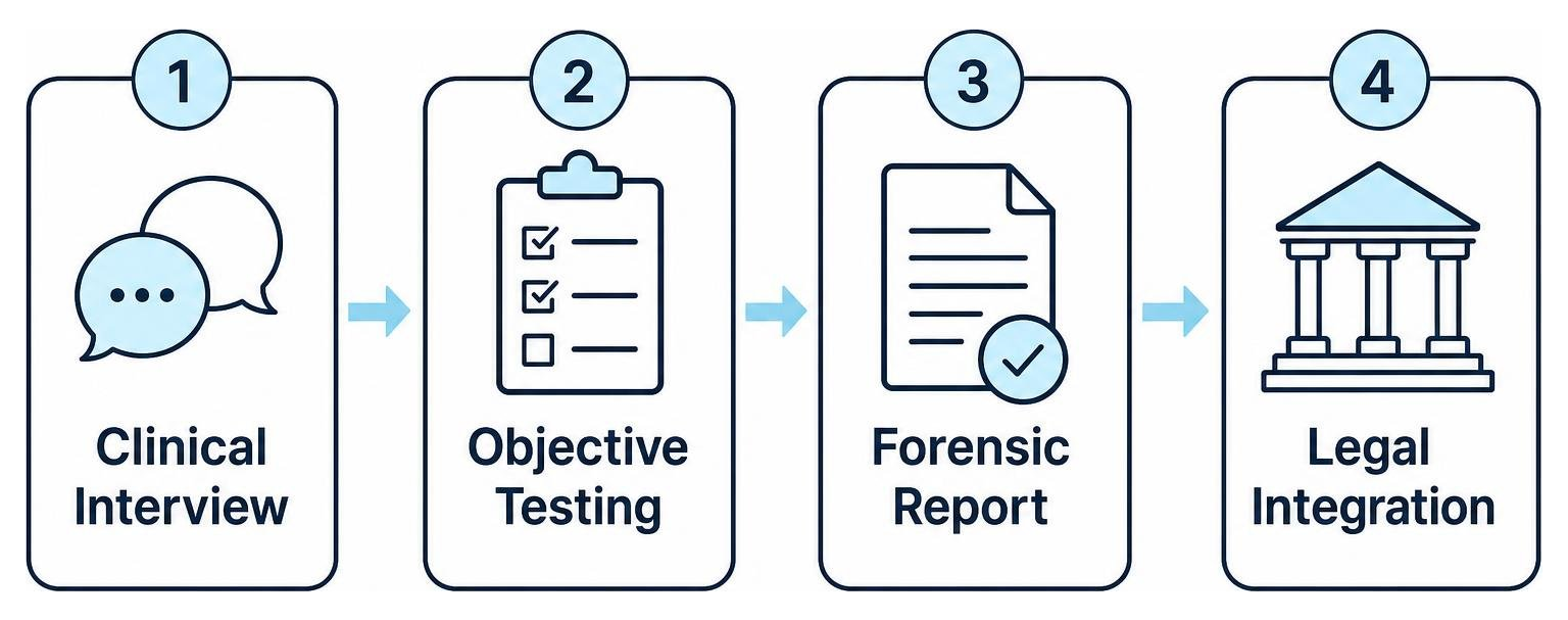 trafficking evaluation process: clinical interview, objective testing, forensic report, legal integration trafficking evaluation process: clinical interview, objective testing, forensic report, legal integration