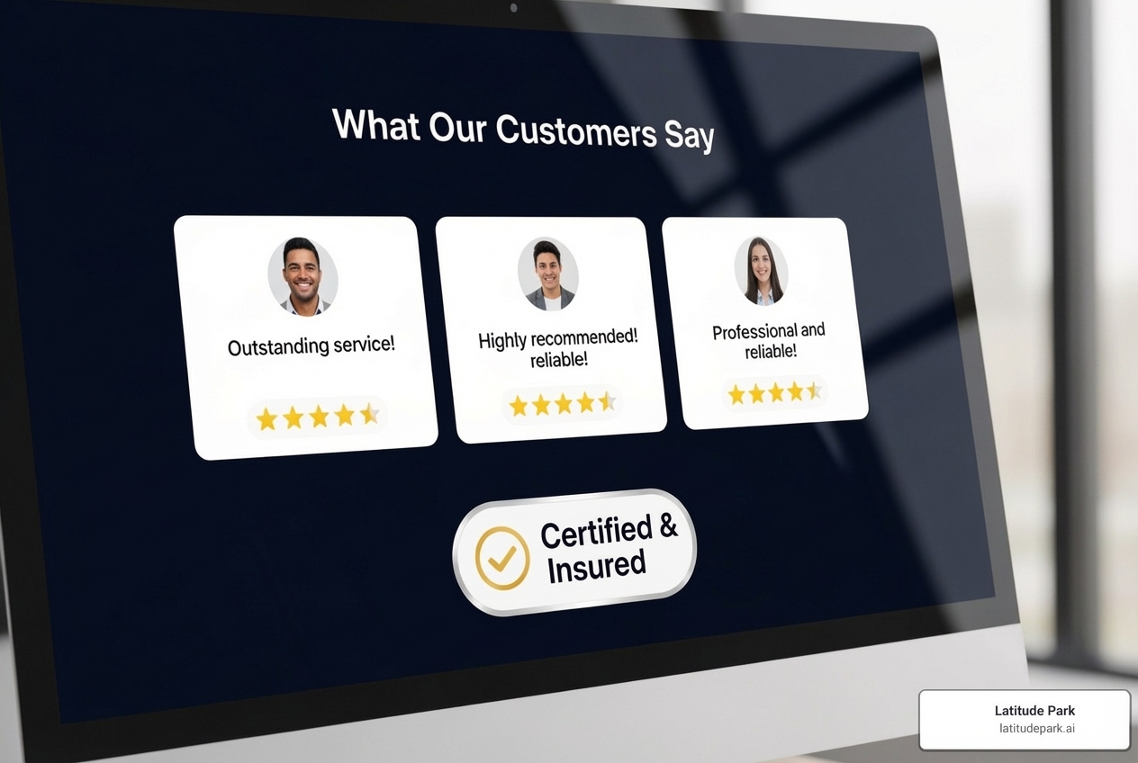 A website section showcasing customer testimonials with star ratings and a "Certified & Insured" trust badge. - home service franchise website designs