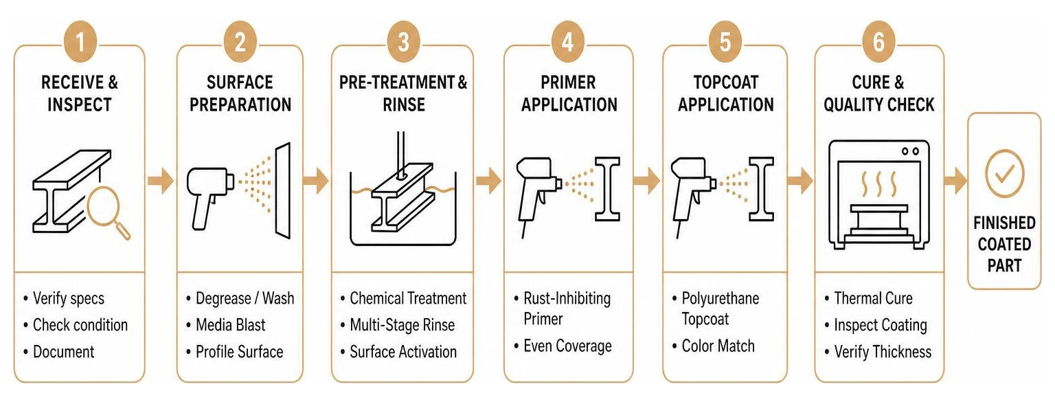 Industrial spray coating workflow diagram Industrial spray coating workflow diagram