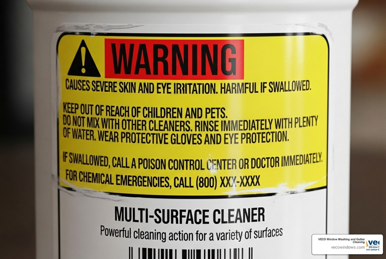 warning label on a generic cleaning product - eco friendly window cleaning warning label on a generic cleaning product - eco friendly window cleaning