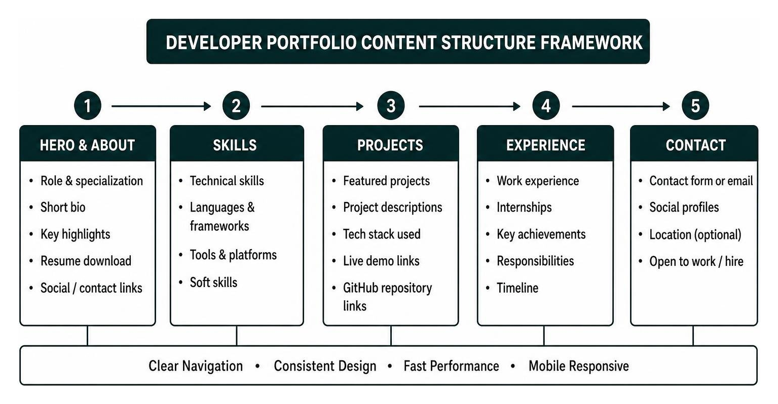 Developer portfolio content structure framework