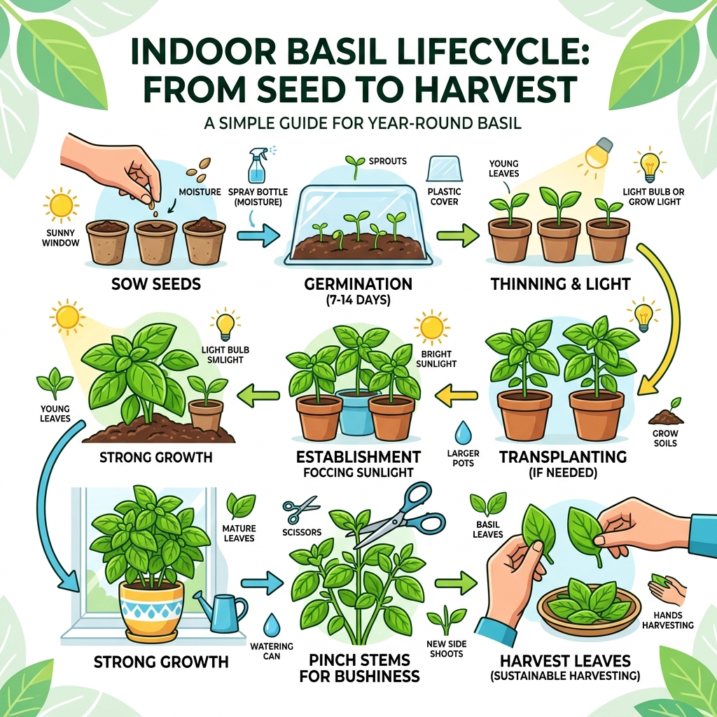 indoor basil lifecycle from seed to harvest infographic - best indoor basil varieties infographic indoor basil lifecycle from seed to harvest infographic - best indoor basil varieties infographic