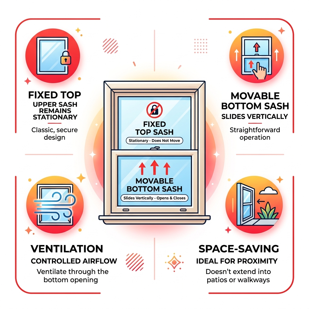 Key characteristics of single hung windows - single hung window infographic 