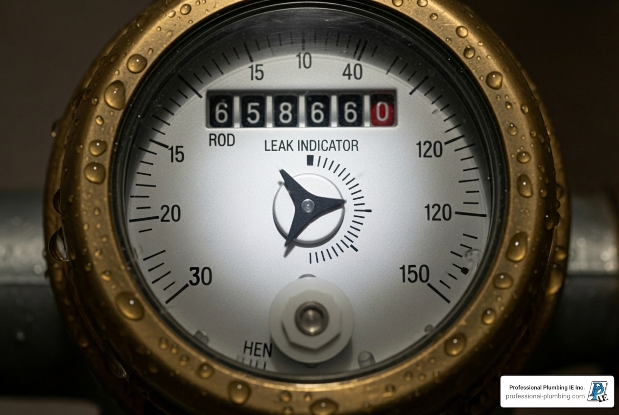 residential water meter with leak indicator dial highlighted - main line leak repair residential water meter with leak indicator dial highlighted - main line leak repair