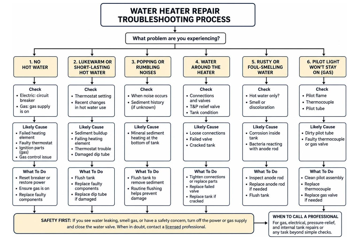Water heater repair troubleshooting process decision tree Water heater repair troubleshooting process decision tree