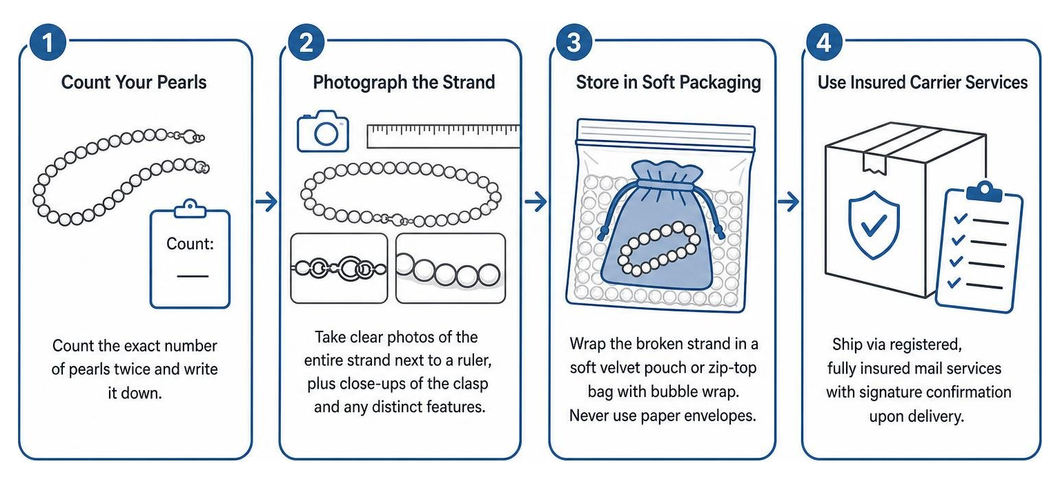 Safe packaging process for shipping delicate pearl necklaces Safe packaging process for shipping delicate pearl necklaces