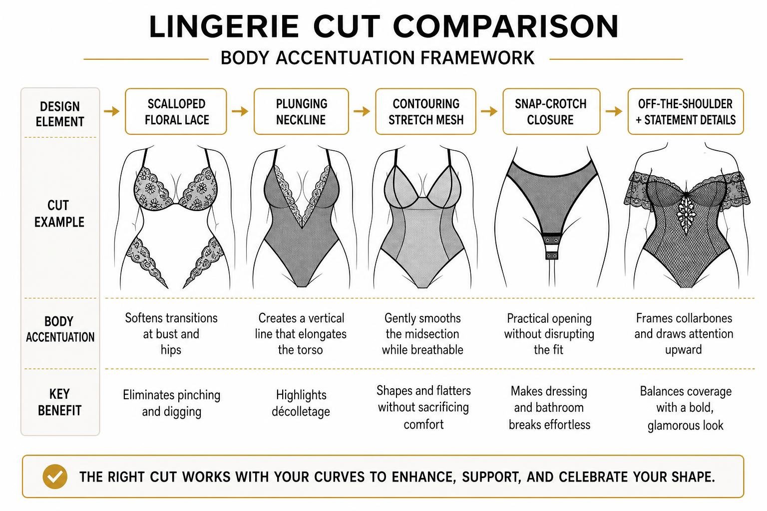 Lingerie cut comparison and body accentuation framework