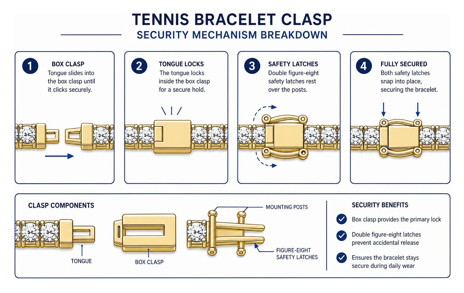 tennis bracelet clasp security mechanism breakdown