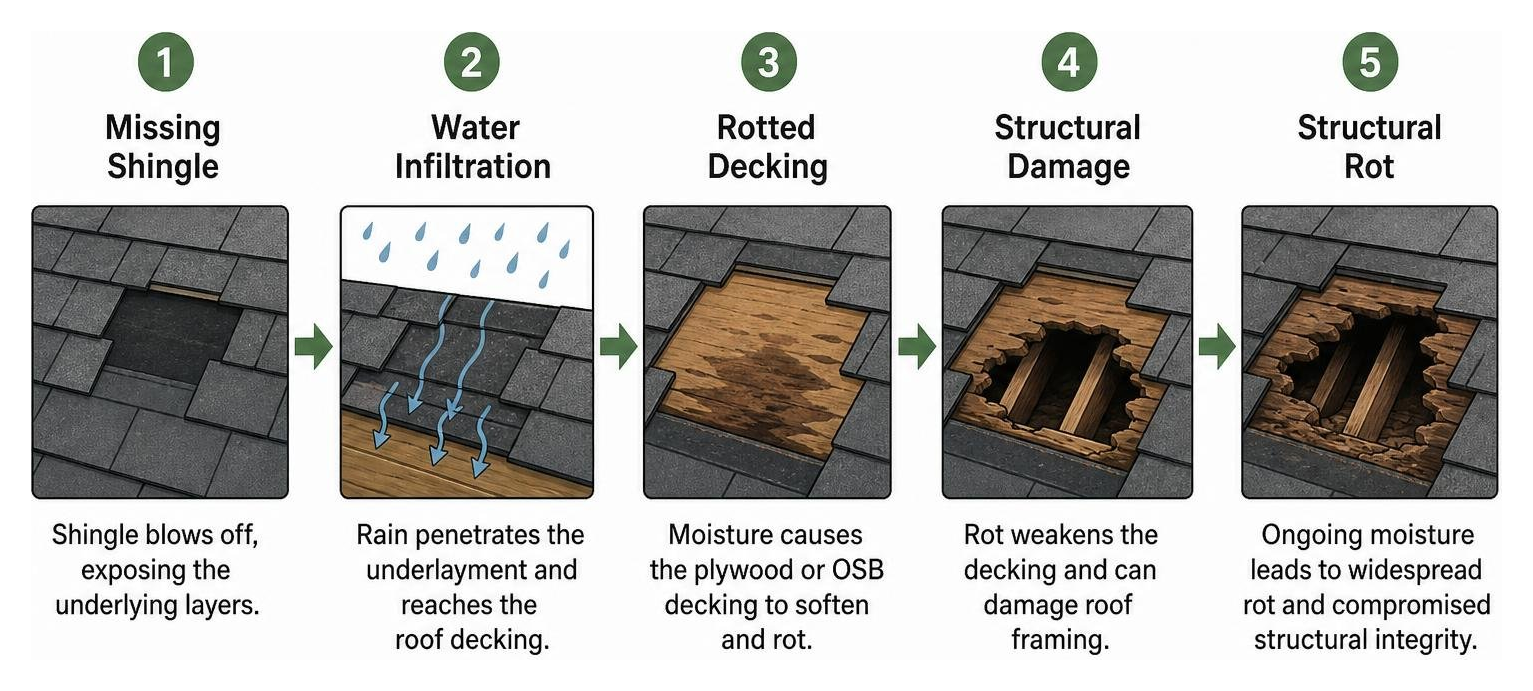 roof water intrusion sequence from missing shingle to structural rot roof water intrusion sequence from missing shingle to structural rot