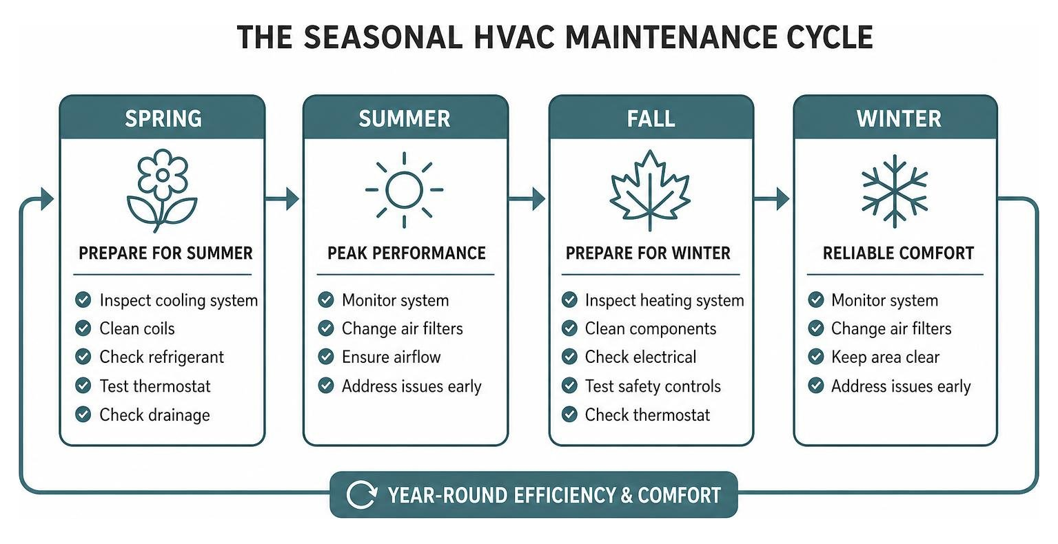An infographic explaining the seasonal HVAC maintenance cycle