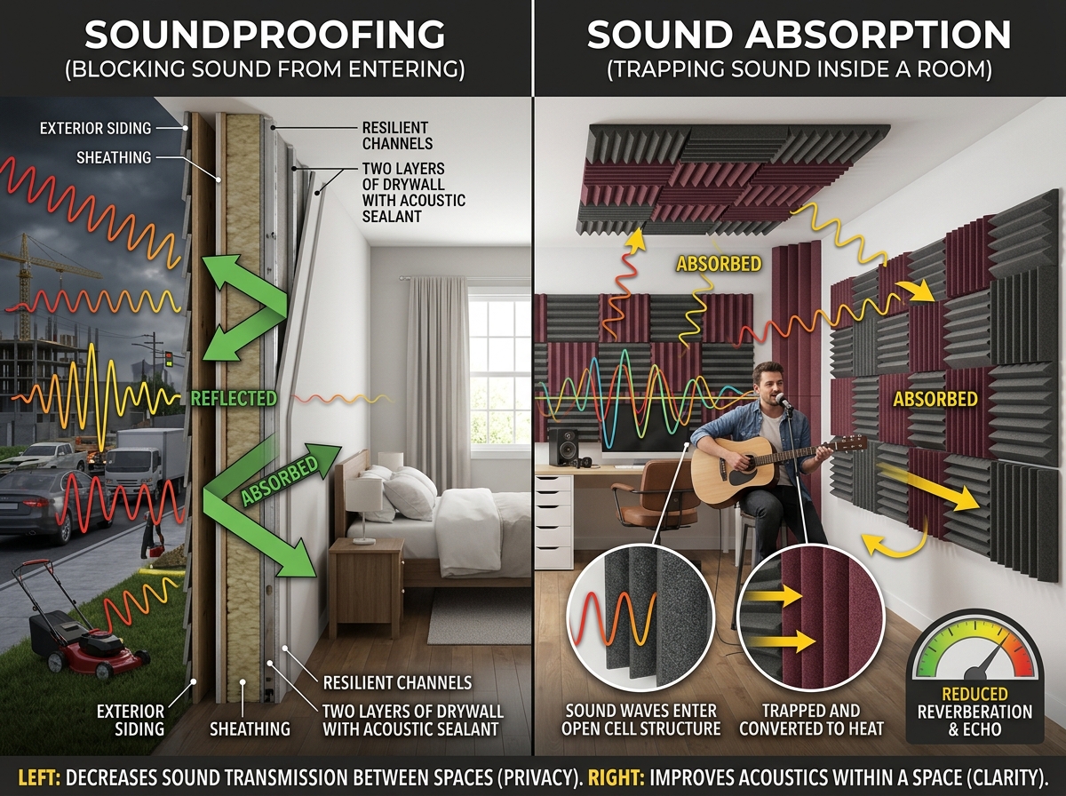 Comparing blocking vs. absorbing sound - DIY budget soundproof bedroom Comparing blocking vs. absorbing sound - DIY budget soundproof bedroom