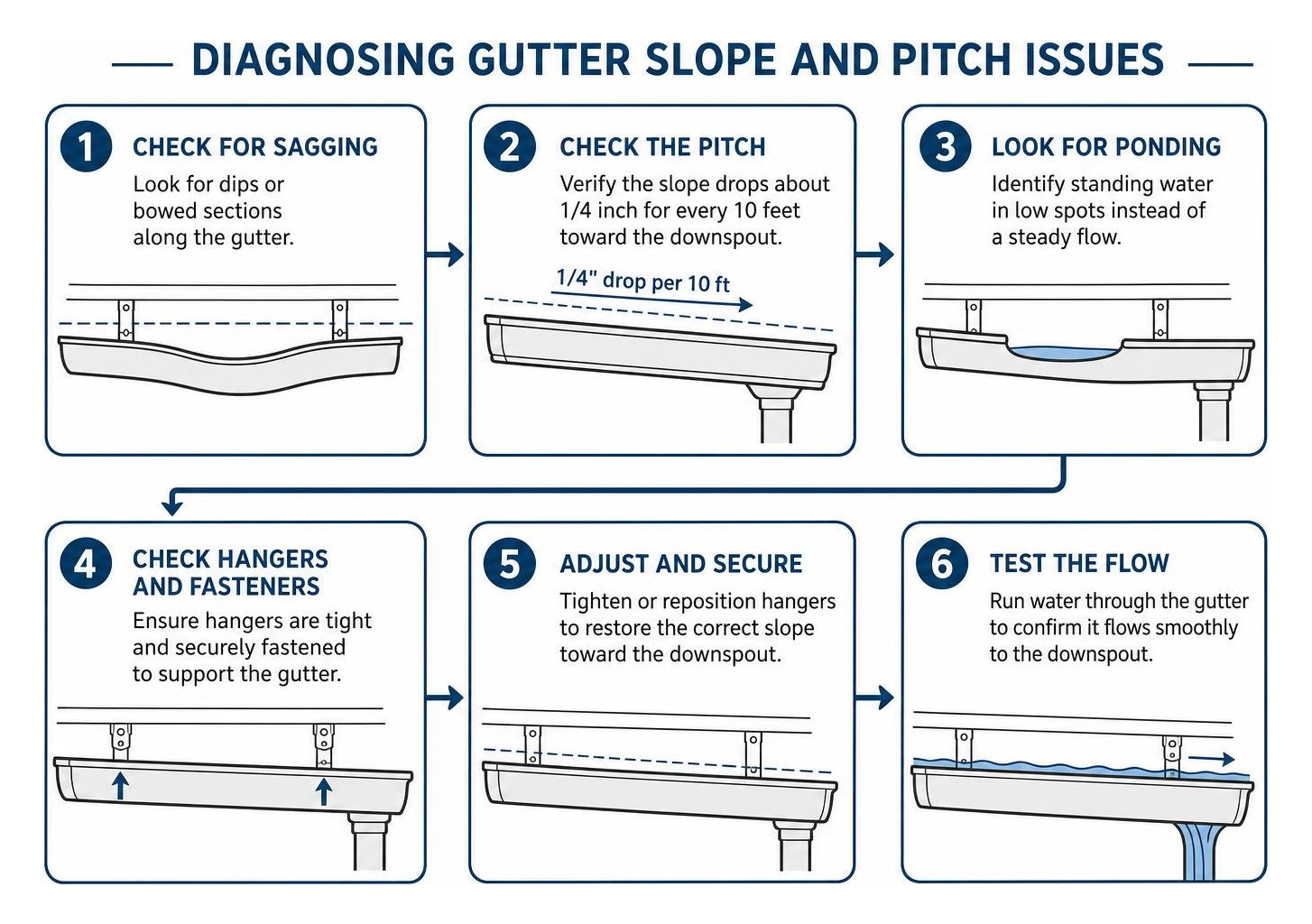 Diagnosing gutter slope and pitch issues step by step Diagnosing gutter slope and pitch issues step by step