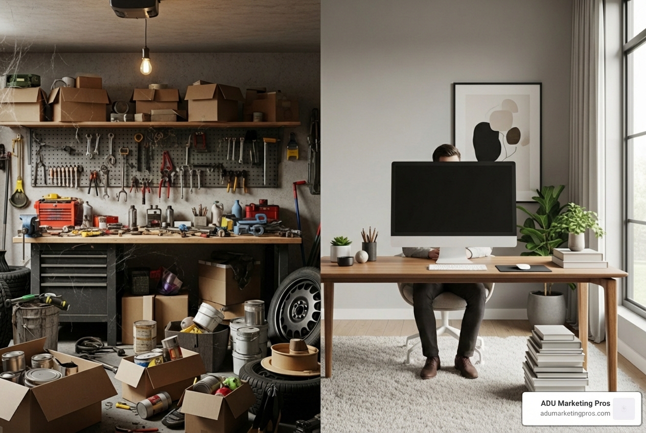 cluttered garage vs home office - convert a garage to living space cluttered garage vs home office - convert a garage to living space
