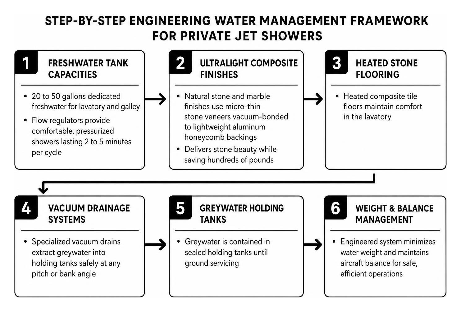 Step-by-step engineering water management framework for private jet showers Step-by-step engineering water management framework for private jet showers