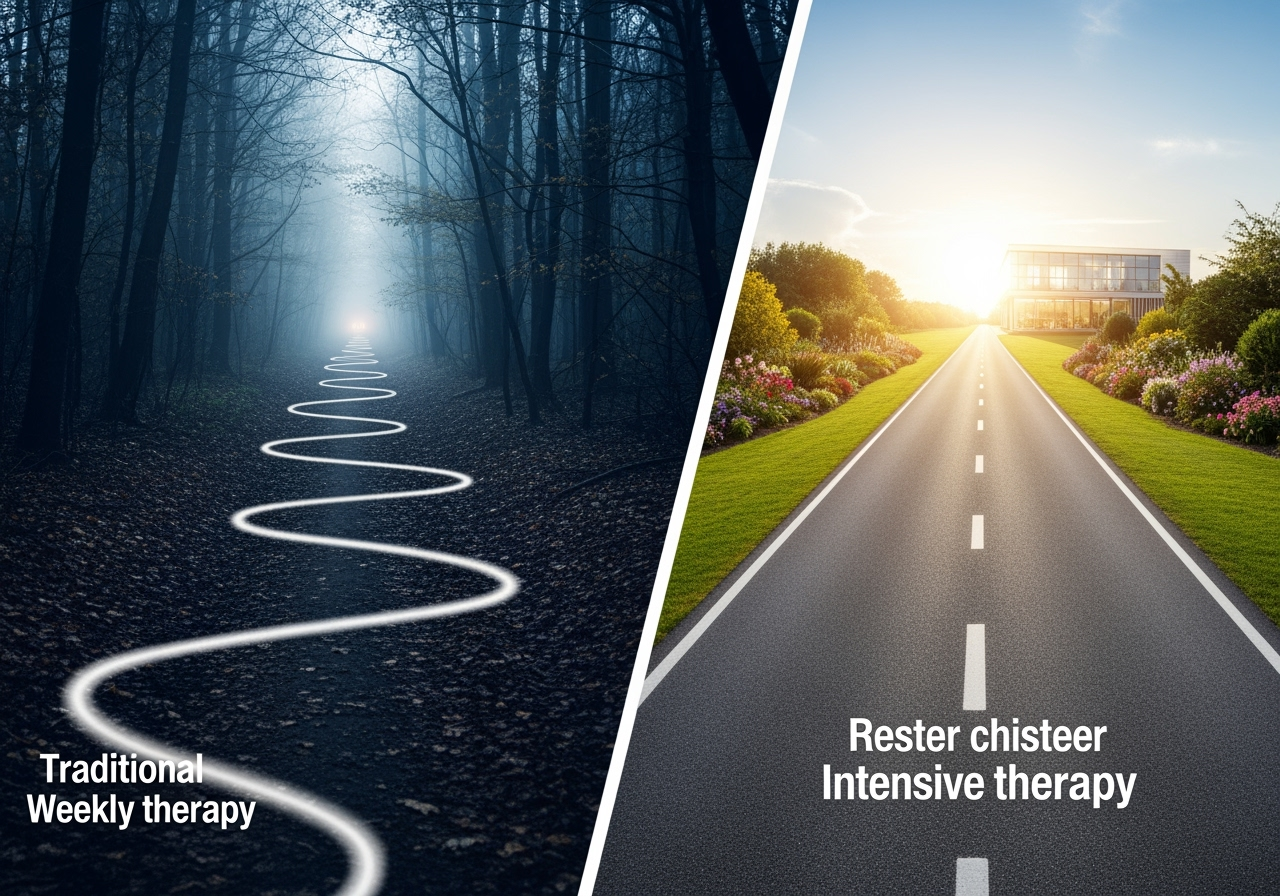 infographic comparing weekly therapy and intensive therapy timeline - EMDR intensives near me