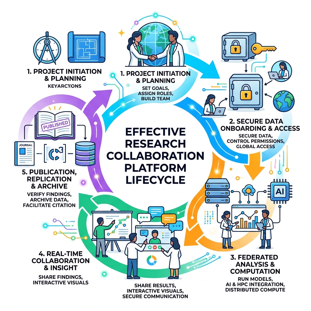 Key features of an effective research collaboration platform lifecycle infographic - Research collaboration platform Key features of an effective research collaboration platform lifecycle infographic - Research collaboration platform